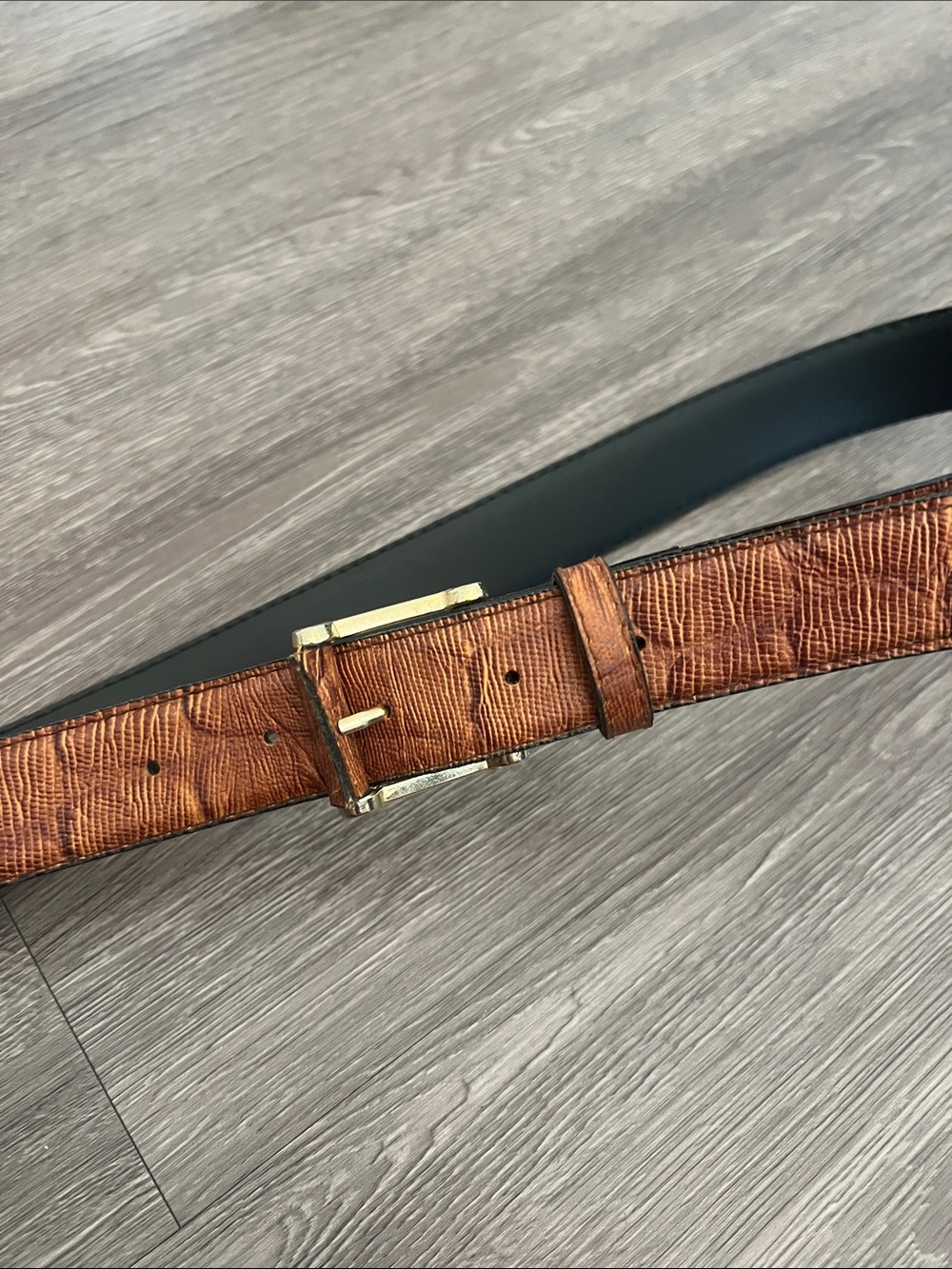 Women's Textured Brown Leather Belt with Gold Buckle